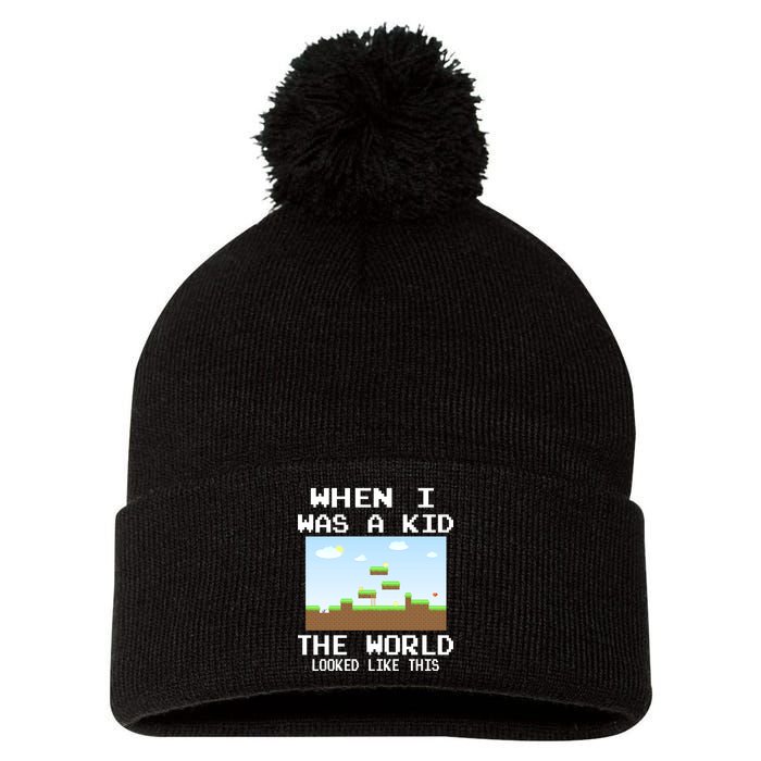 Retro When I Was A Kid The World Look Like This Pom Pom 12in Knit Beanie