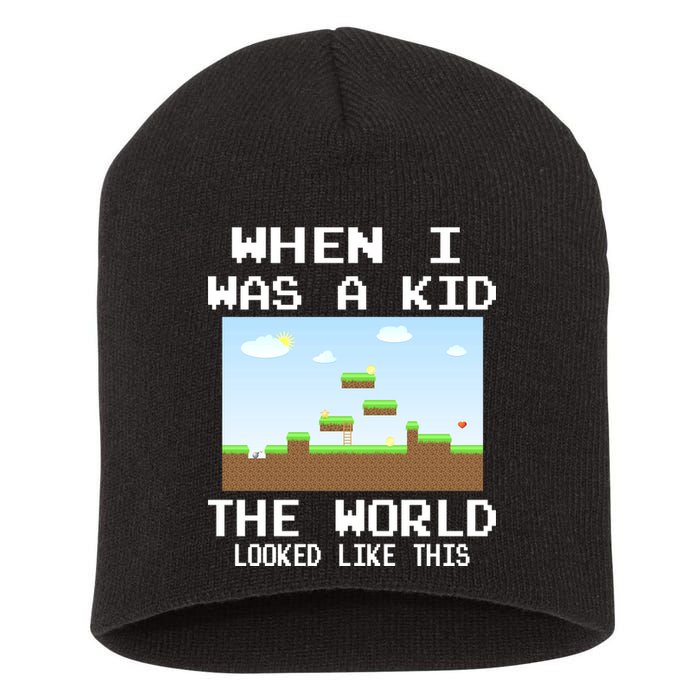 Retro When I Was A Kid The World Look Like This Short Acrylic Beanie