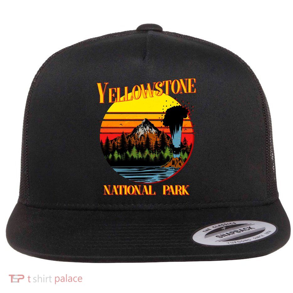 Retro Yellowstone National Park Flat Bill Trucker Hat