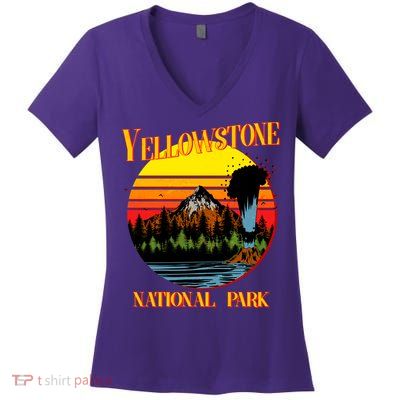 Retro Yellowstone National Park Women's V-Neck T-Shirt