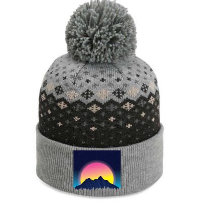 Retrowave Mountains The Baniff Cuffed Pom Beanie