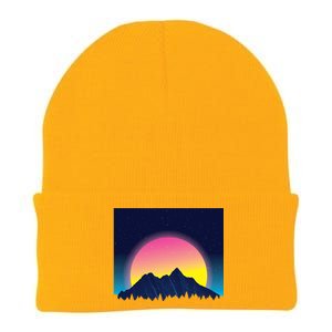 Retrowave Mountains Knit Cap Winter Beanie