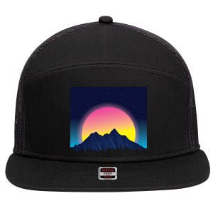 Retrowave Mountains 7 Panel Mesh Trucker Snapback Hat