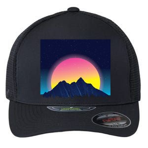 Retrowave Mountains Flexfit Unipanel Trucker Cap