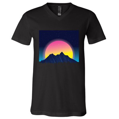 Retrowave Mountains V-Neck T-Shirt