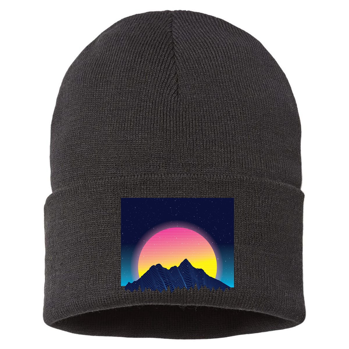 Retrowave Mountains Sustainable Knit Beanie