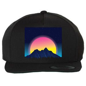 Retrowave Mountains Wool Snapback Cap