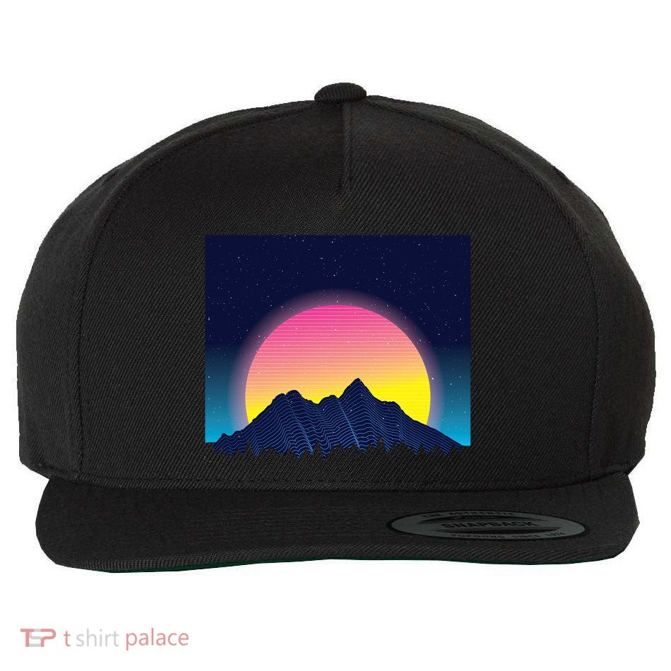 Retrowave Mountains Wool Snapback Cap