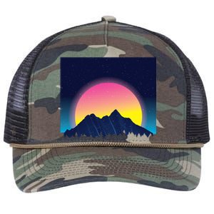 Retrowave Mountains Retro Rope Trucker Hat Cap