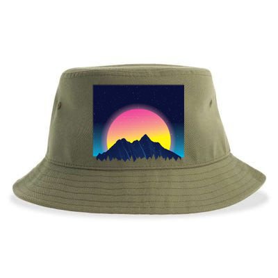 Retrowave Mountains Sustainable Bucket Hat