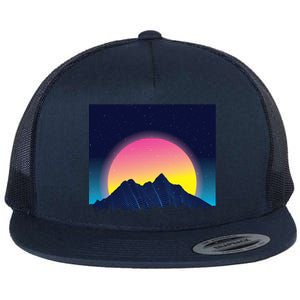 Retrowave Mountains Flat Bill Trucker Hat