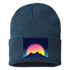 Retrowave Mountains Sustainable Knit Beanie