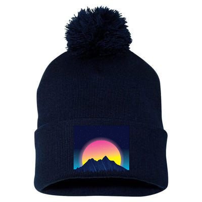 Retrowave Mountains Pom Pom 12in Knit Beanie