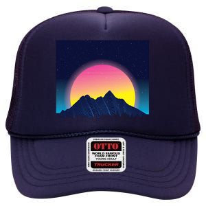 Retrowave Mountains High Crown Mesh Back Trucker Hat