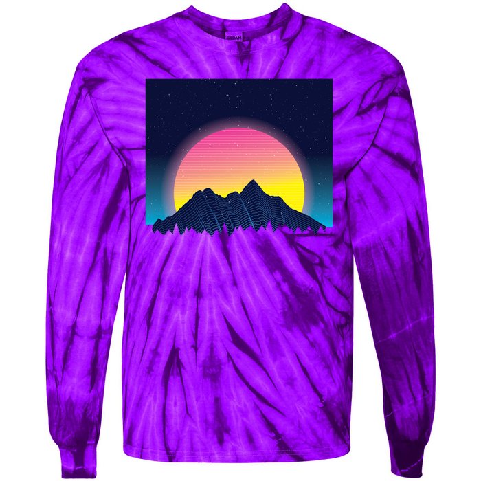 Retrowave Mountains Tie-Dye Long Sleeve Shirt