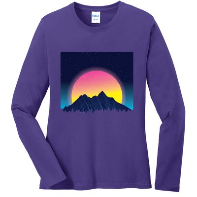 Retrowave Mountains Ladies Long Sleeve Shirt
