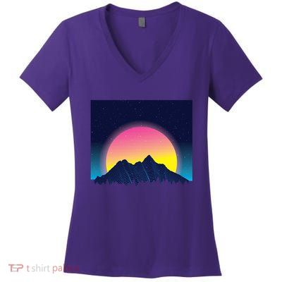 Retrowave Mountains Women's V-Neck T-Shirt