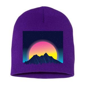 Retrowave Mountains Short Acrylic Beanie