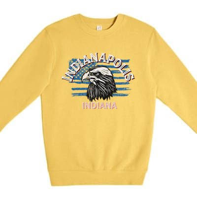 Retro Eagle Usa Flag Indiana Gift Vintage Indianapolis Gift Premium Crewneck Sweatshirt