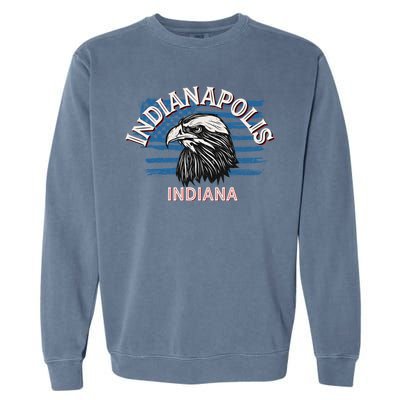 Retro Eagle Usa Flag Indiana Gift Vintage Indianapolis Gift Garment-Dyed Sweatshirt