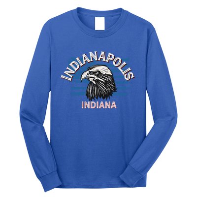 Retro Eagle Usa Flag Indiana Gift Vintage Indianapolis Gift Long Sleeve Shirt