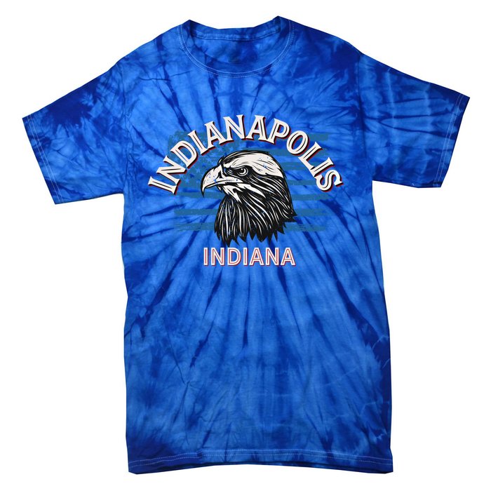 Retro Eagle Usa Flag Indiana Gift Vintage Indianapolis Gift Tie-Dye T-Shirt