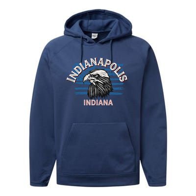 Retro Eagle Usa Flag Indiana Gift Vintage Indianapolis Gift Performance Fleece Hoodie