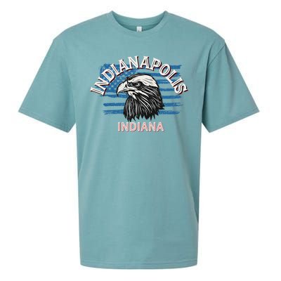 Retro Eagle Usa Flag Indiana Gift Vintage Indianapolis Gift Sueded Cloud Jersey T-Shirt