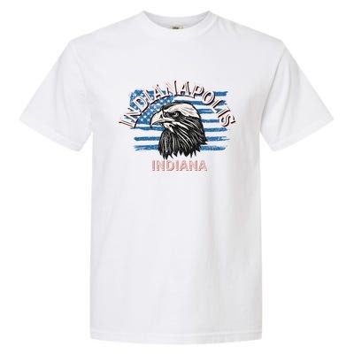 Retro Eagle Usa Flag Indiana Gift Vintage Indianapolis Gift Garment-Dyed Heavyweight T-Shirt