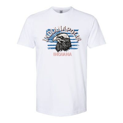 Retro Eagle Usa Flag Indiana Gift Vintage Indianapolis Gift Softstyle CVC T-Shirt