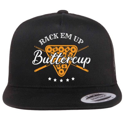 Rack Em Up Buttercup Pool Billiard Team Flat Bill Trucker Hat