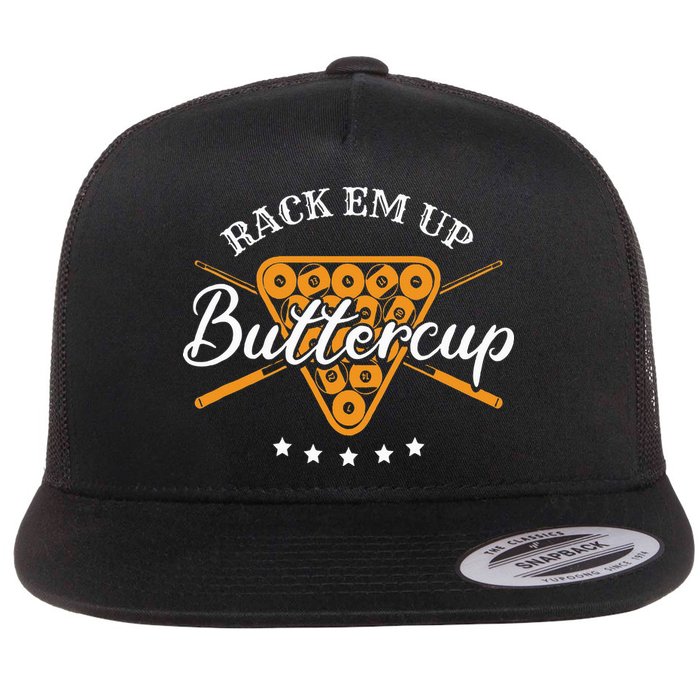 Rack Em Up Buttercup Pool Billiard Team Flat Bill Trucker Hat