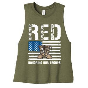 Remember Everyone Veteran Deployed Red Friday Military Women's Racerback Cropped Tank