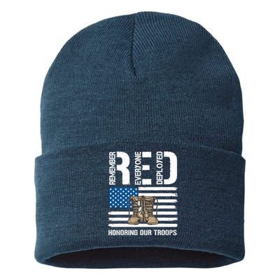 Remember Everyone Veteran Deployed Red Friday Military Sustainable Knit Beanie