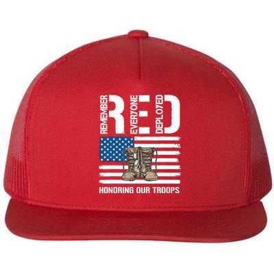 Remember Everyone Veteran Deployed Red Friday Military Flat Bill Trucker Hat