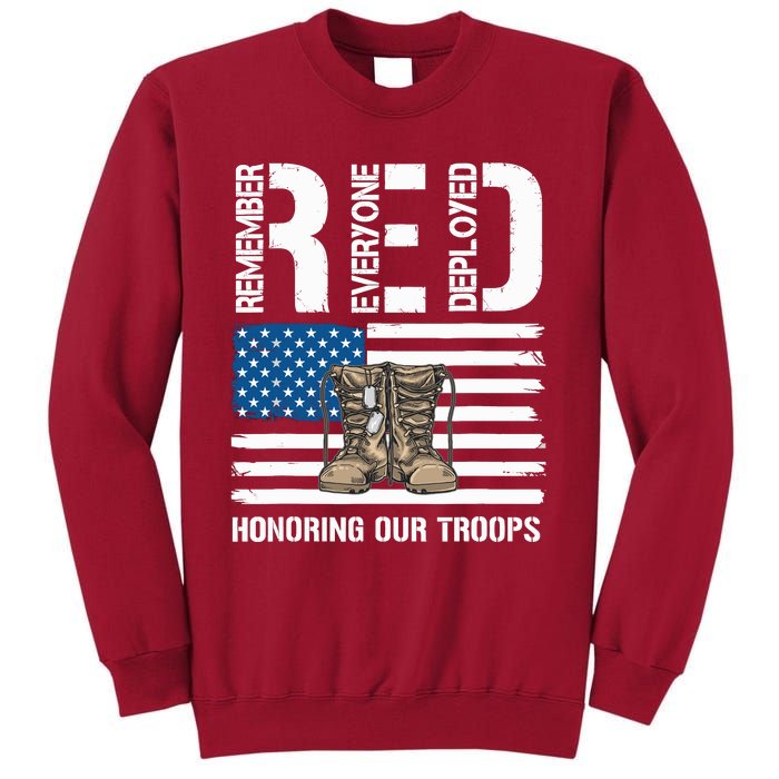 Remember Everyone Veteran Deployed Red Friday Military Tall Sweatshirt