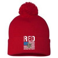 Remember Everyone Veteran Deployed Red Friday Military Pom Pom 12in Knit Beanie