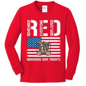 Remember Everyone Veteran Deployed Red Friday Military Kids Long Sleeve Shirt