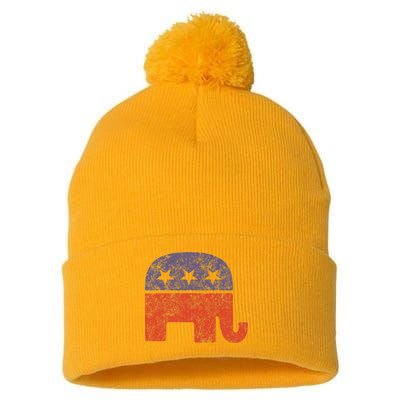 Republican Elephant Vintage Logo Gift Pom Pom 12in Knit Beanie