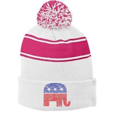 Republican Elephant Vintage Logo Gift Stripe Pom Pom Beanie