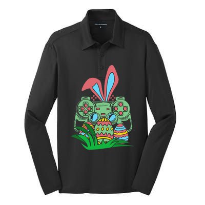 Retro Easter Video Game Easter Gaming Graphics Happy Easter Silk Touch Performance Long Sleeve Polo