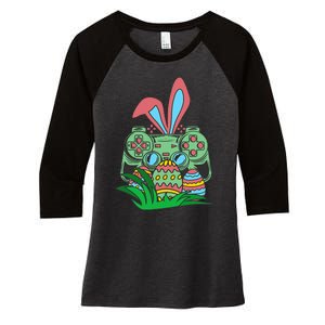 Retro Easter Video Game Easter Gaming Graphics Happy Easter Women's Tri-Blend 3/4-Sleeve Raglan Shirt