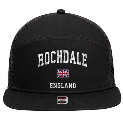 Rochdale England Vintage Athletic Sports 7 Panel Mesh Trucker Snapback Hat