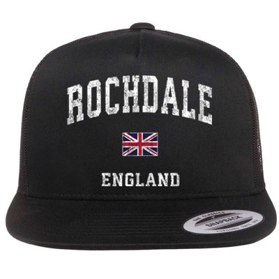 Rochdale England Vintage Athletic Sports Flat Bill Trucker Hat