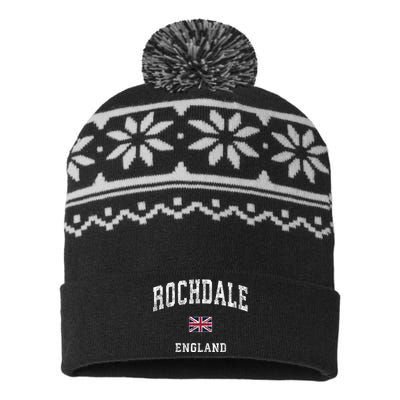 Rochdale England Vintage Athletic Sports USA-Made Snowflake Beanie