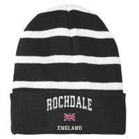 Rochdale England Vintage Athletic Sports Striped Beanie with Solid Band