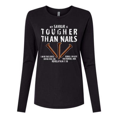 Revelation My Savior Is Tougher Than Nails Womens Cotton Relaxed Long Sleeve T-Shirt