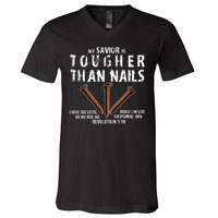 Revelation My Savior Is Tougher Than Nails V-Neck T-Shirt