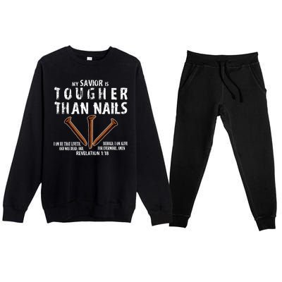 Revelation My Savior Is Tougher Than Nails Premium Crewneck Sweatsuit Set