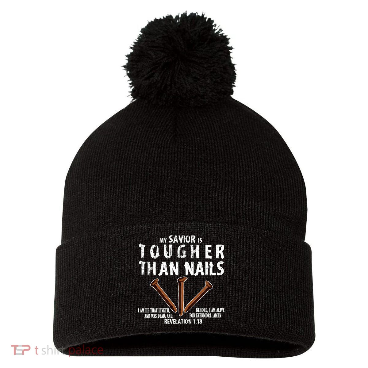 Revelation My Savior Is Tougher Than Nails Pom Pom 12in Knit Beanie